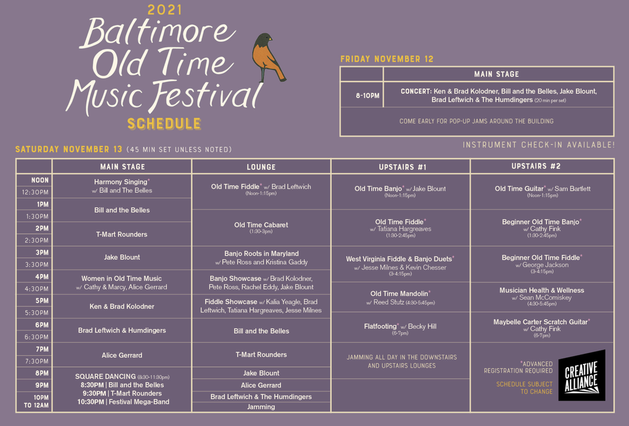 Schedule Baltimore Old Time Music Festival